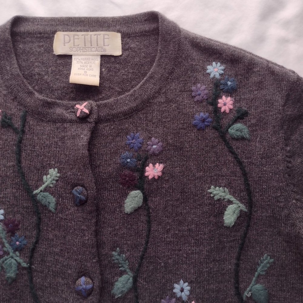 Vintage Embroidered Merino Wool Cardigan - Women's Sz S (fits XXS)